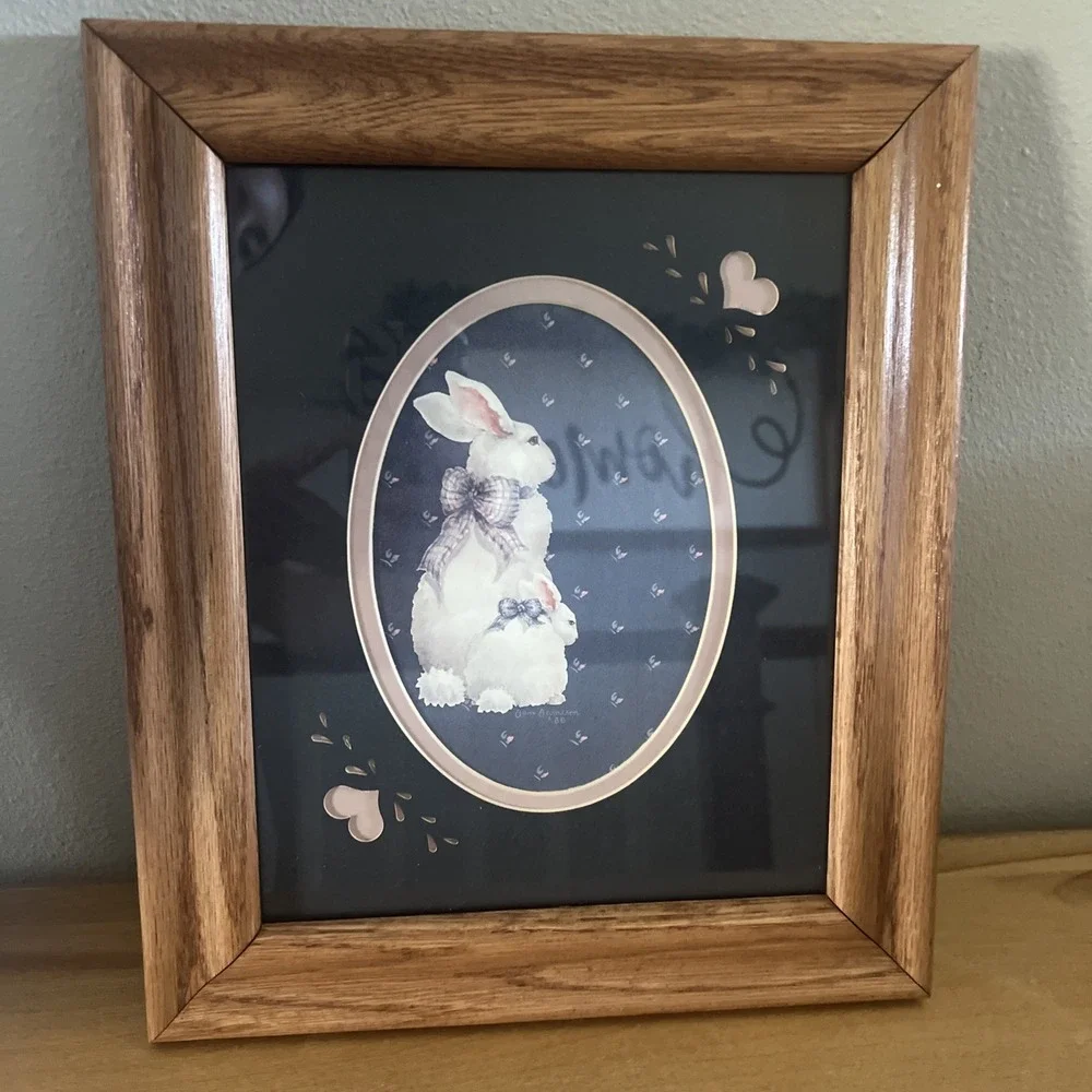 Vintage Country Bunnies Hearts‎ Framed Farmhouse Kitchen Decor 11x12.5